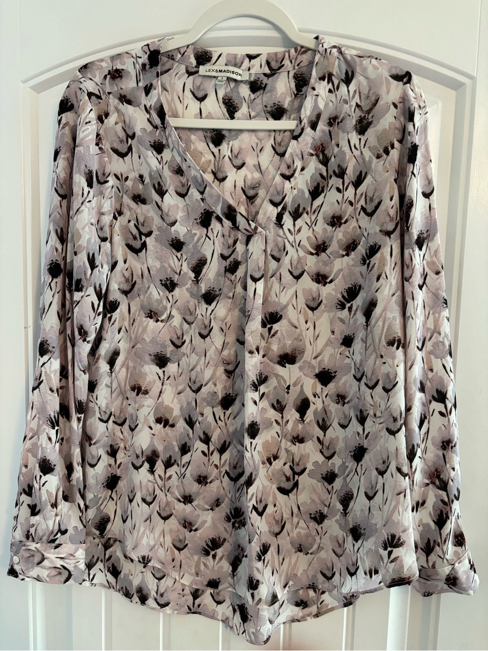 Madison Soft Pink and Black Floral V-Neck Blouse